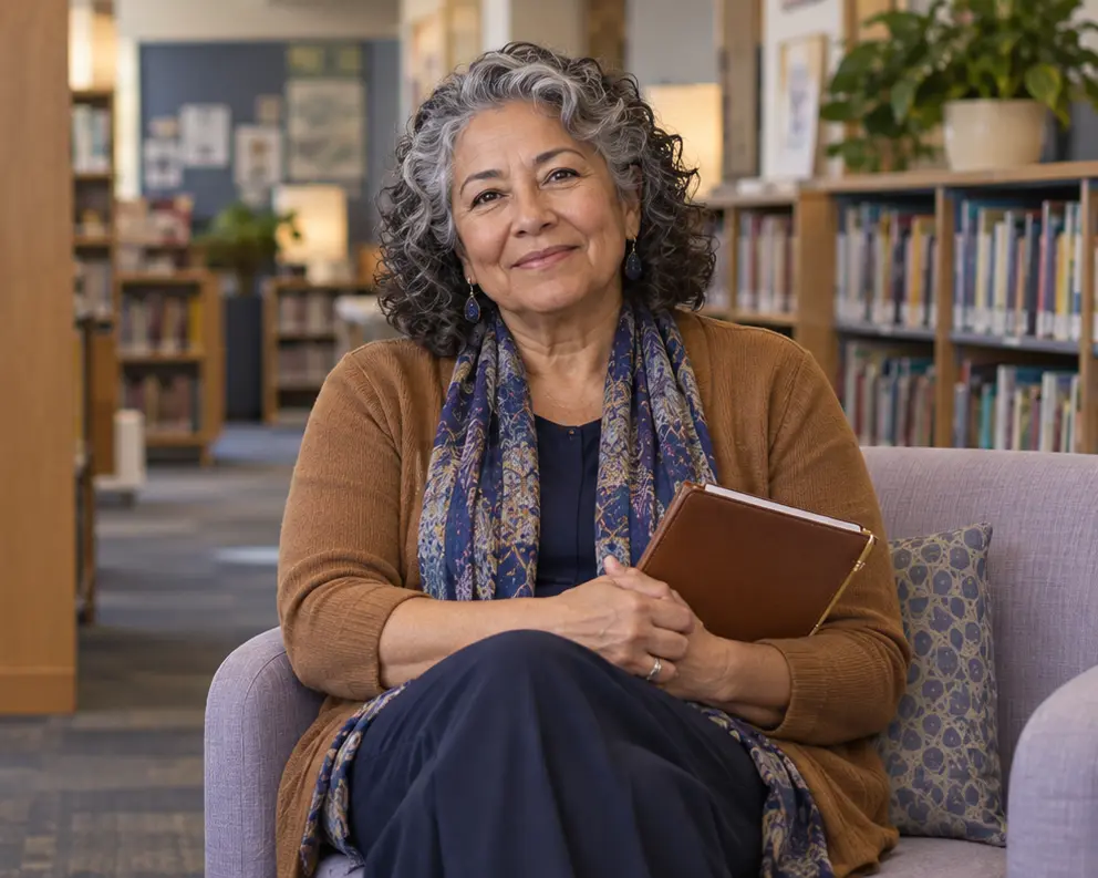 Portrait representing Maria, a retired teacher in the hypothetical comparison.